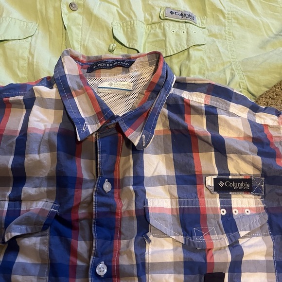 Columbia PFG Lot Of 2 Shirts Mens M Plaid Green Fishing Vented Short Sleeve - Picture 4 of 7